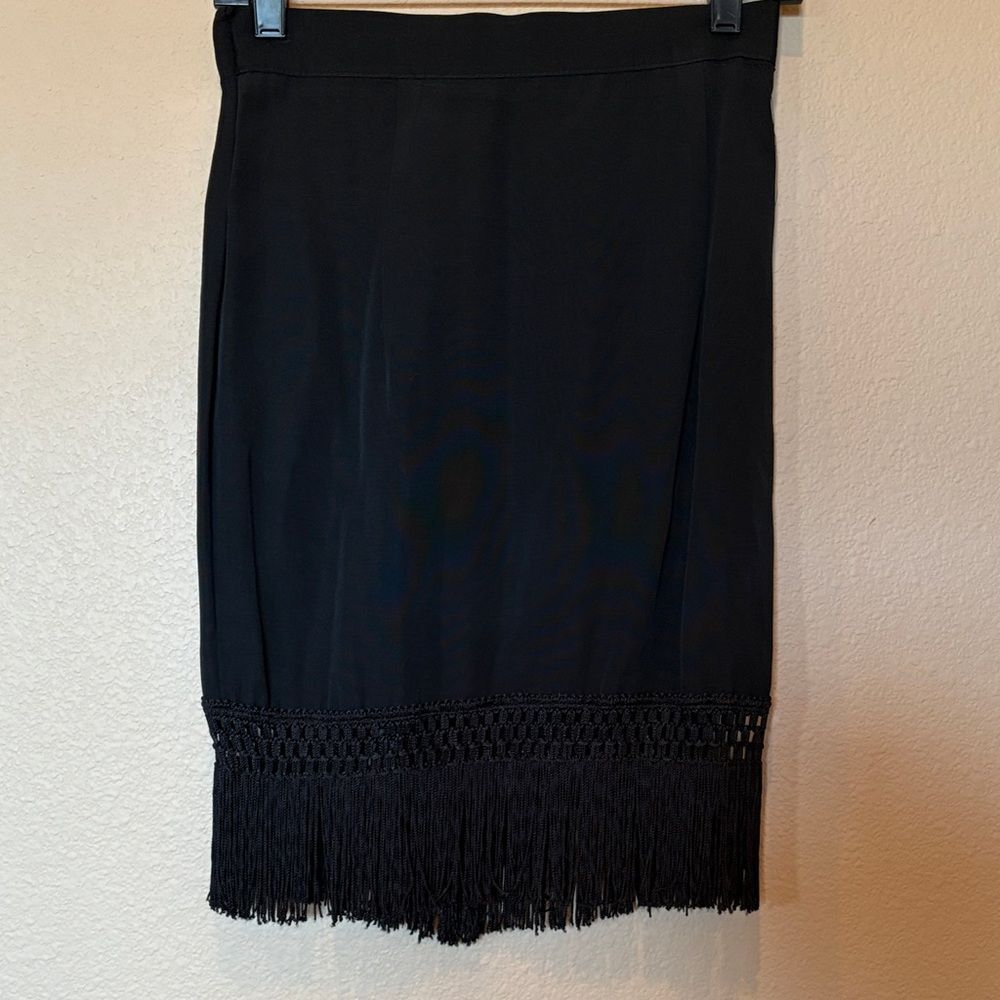 Flapper Style Pencil Skirt with Black Crochet and Fringe Hem Back Zip